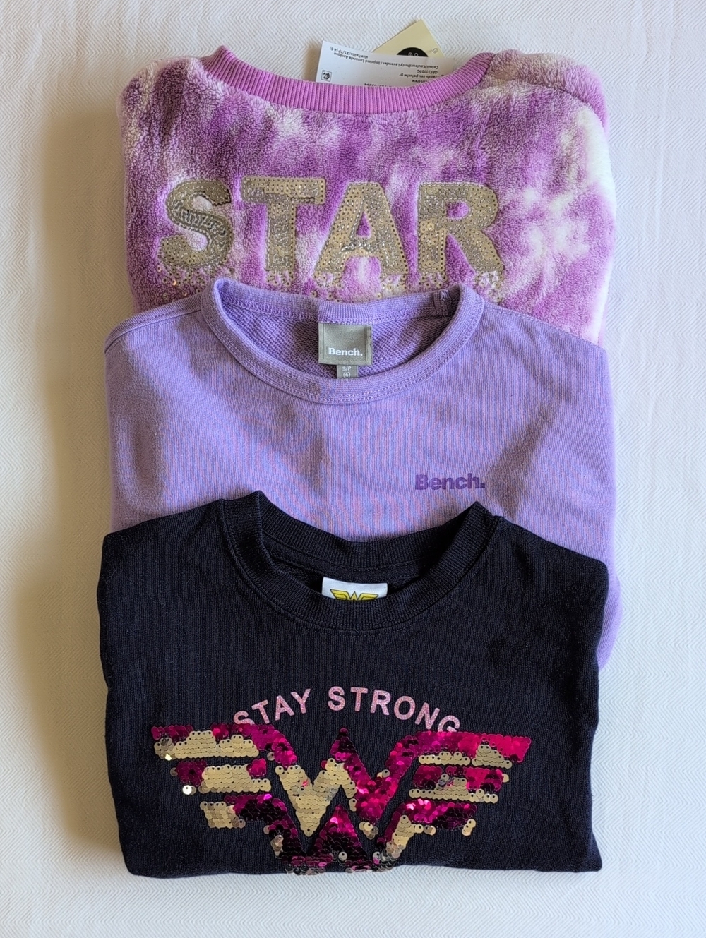 Bench George Girls XS Sweatshirt Bundle NWT Sequin Flip Wonder Woman 4 /5 Lot
